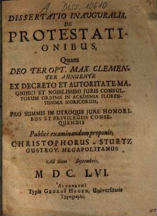 Dissertatio Inauguralis De Protestationibus