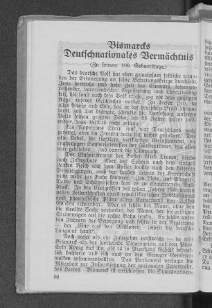 Bismarcks Deutschnationales Vermächtnis.