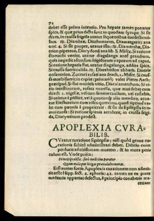 Apoplexia Curabilis.