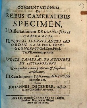 Commentationum de rebus cameralibus specimen