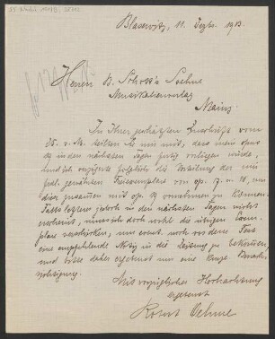 Brief an B. Schott's Söhne : 11.12.1913
