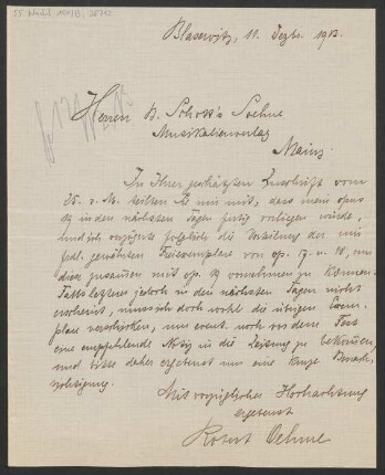 Brief an B. Schott's Söhne : 11.12.1913