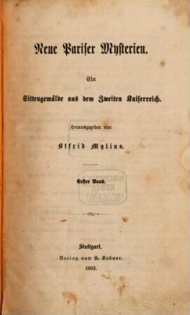 Neue Pariser Mysterien : ein Sittengemälde aus dem Zweiten Kaiserreich, 1