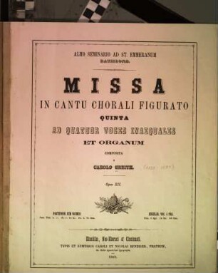 Missa in cantu chorali : figurato quinta ad quatuor voces inaequales et organum ; opus XII