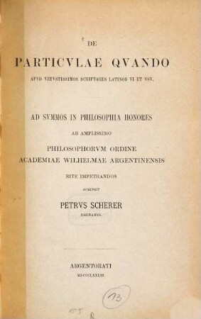 De particulae quando apud vetustissimos scriptores Latinos vi et usu