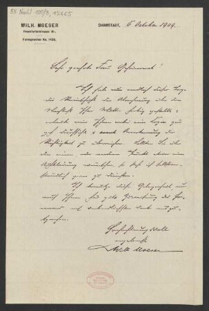 Brief an Elisabeth Strecker und B. Schott's Söhne : 06.10.1909