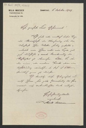 Brief an Elisabeth Strecker und B. Schott's Söhne : 06.10.1909
