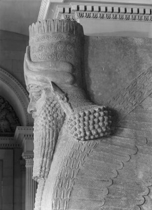 Geflügelter Stier mit Männerkopf und Krone, Relief aus dem Palast von Chorsabad