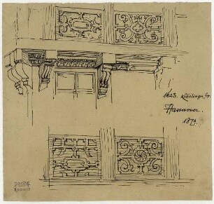Fachwerkhaus in der Köbelingerstraße zu Hannover, Gebälk, Geschnitztes Gefach