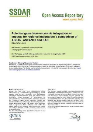 Potential gains from economic integration as impetus for regional integration: a comparison of ASEAN, ASEAN+3 and EAC