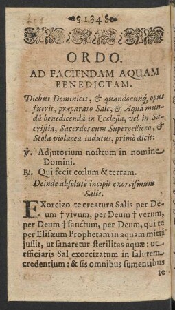 Ordo. Ad Faciendam Aquam Benedictam.