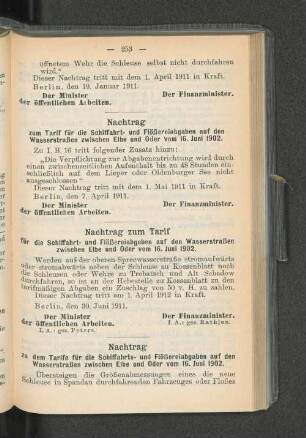 Nachtrag zum Tarif