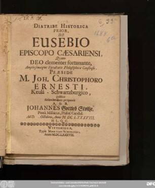 Diatribe Historica Prior, De Eusebio Episcopo Caesariensi