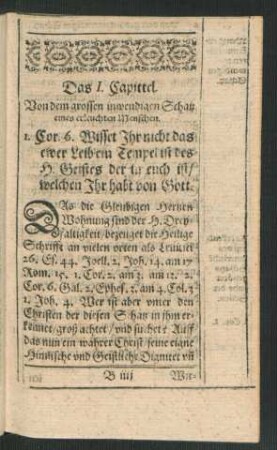 Das I. Capittel. Von dem grossen inwendigen Schatz eines erleuchten Menschen.