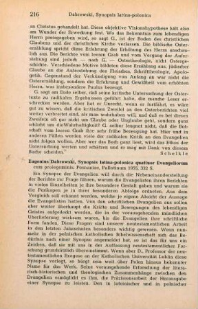 216-217 [Rezension] Dabrowski, Eugenius, Synopsis latina-polonica quattuor Evangeliorum