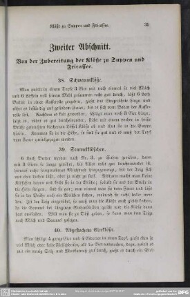 Zweiter Abschnitt. Von der Zubereitung der Klöße zu Suppen und Fricassee