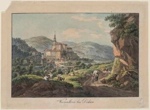 Schloss Weesenstein über dem Müglitztal (Müglitztal-Weesenstein) südöstlich von Dresden, Blick vom Abendfrieden nach Süden