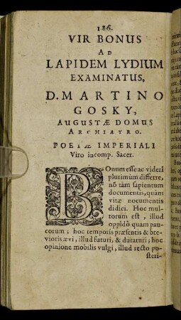 Vir Bonus Ad Lapidem Lydium Examinatus, D. Martino Gosky.