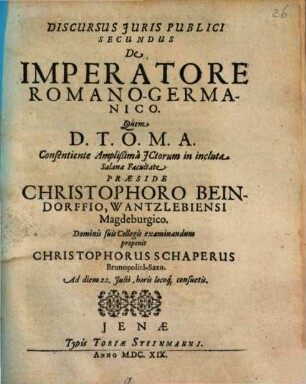Discursus iuris publ. secundus de imperatore Romano-Germanico