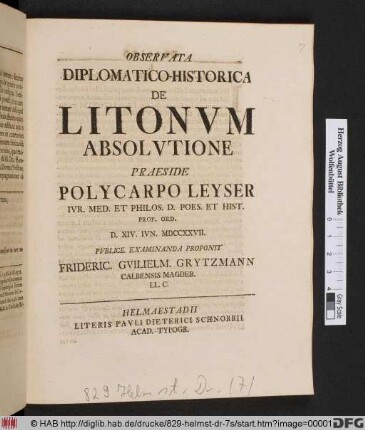 Observata Diplomatico-Historica De Litonvm Absolvtione