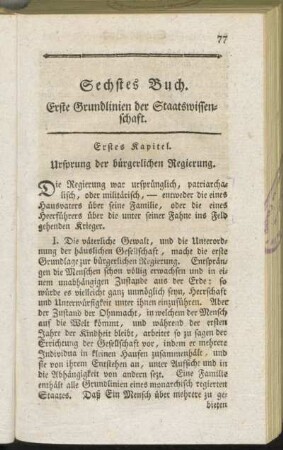 Sechstes Buch. Erste Grundlinien der Staatswissenschaft
