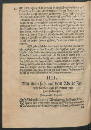 IIII. Wie man sich nach dem Aderlassen oder köpffen mit schwitzen und sonst halten sol.