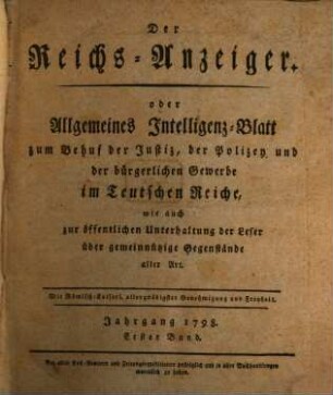 Kaiserlich privilegirter Reichs-Anzeiger. 1798,1, 1798, 1