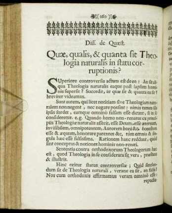 Diss. de Quæst. Quæ, qualis, & quanta sit Theologia naturalis in statucorruptionis?