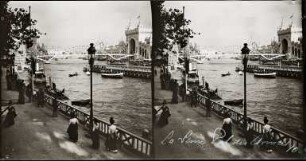 Paris. Weltausstellung 1900. Blick auf die Seine mit der Passerelle zum Palais des Armées de Terre et Mer