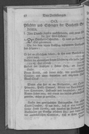 OO. Pflichten und Schragen der Bauhofs=Bedienten.