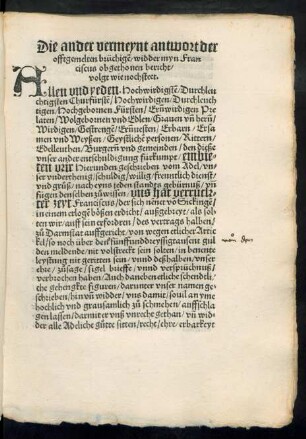 Die ander vermeynt antwort der offtgemelten brüchigen/ widder myn Franciscus obgethonen bericht ...