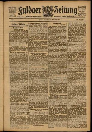 Erste Ausgabe vom Samstag, den 20. Juli 1907.