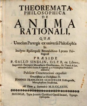 Theoremata Philosophica De Anima Rationali
