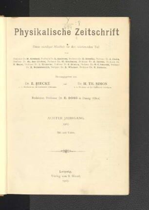 8.1907: Physikalische Zeitschrift