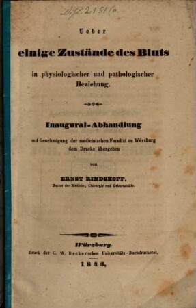 Ueber einige Zustände des Bluts in physiologischer und pathologischer Beziehung : Inaugural-Abhandlung ...