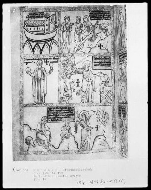 Dialogus de laudibus sanctae crucis — Fünf typologische Szenen, Folio 1verso