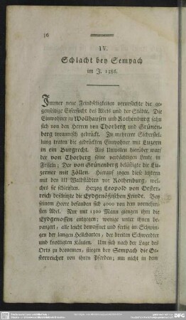 IV. Schlacht bey Sempach im J. 1386