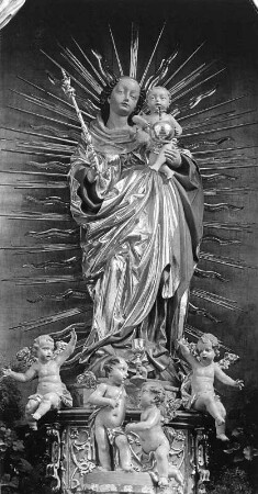 Madonna : Madonna. Holz, geschnitzt, gefaßt (um 1460; H. Multscher). Mödingen, Klosterkirche Mariä Himmelfahrt