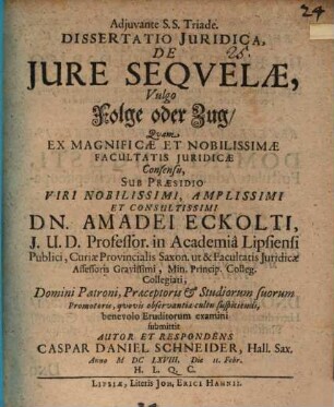 Diss. iur. de iure sequelae, vulgo Folge oder Zug