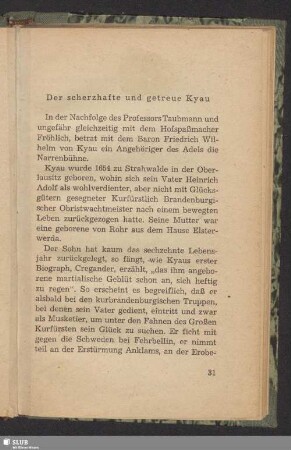 Der scherzhafte und getreue Kyau