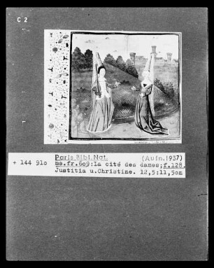 La cité des dames, Folio 128, Justitia und Christine unterhalten sich