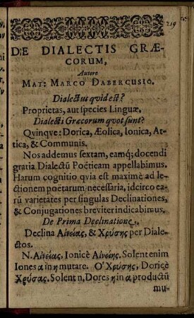 Tractatus Mat. Marci Dabercusii de dialectis Graecorum