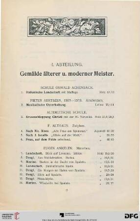 I. Abteilung. Gemälde älterer und moderner Meister (Nr. 1-257)