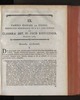 IX. Caroli Caspari de Pidoll