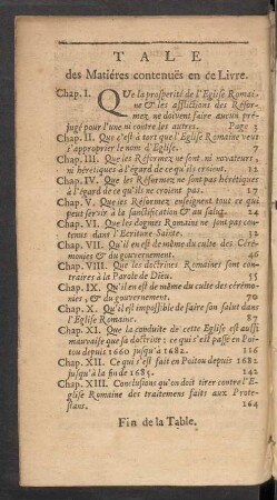 Table des Matiéres contenues en ce Livre.