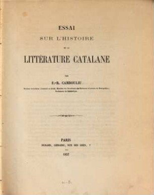 Essai sur l'histoire de la littérature Catalane : Am Ende sechs Kupfertafeln