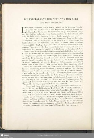 Die Farbenkunst Des Aert Van Der Neer