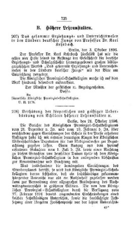 Verhütung der körperlichen und geistigen Ueberbürdung von Schülern höherer Lehranstalten etc. : [B. Höhere Lehranstalten]