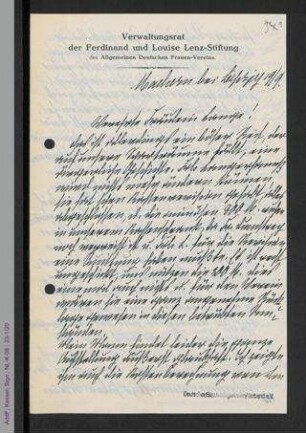 Brief von Pauline Voigtländer an Helene Lange