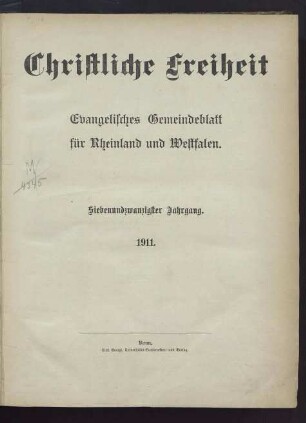 Christliche Freiheit / 27. Jahrgang 1911